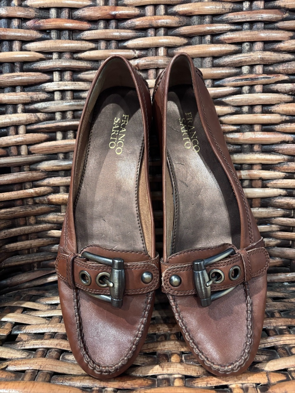 Franco Sarto Brown Leather Buckle Loafers in size 9. Great condition